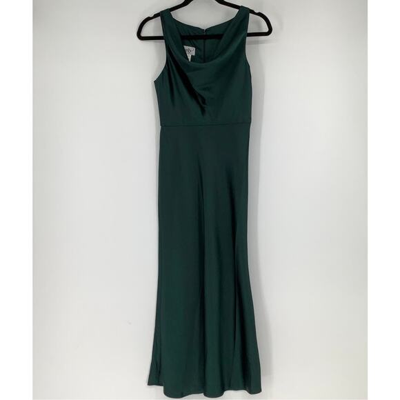 NEW! Lovely Size 0 Charmeuse Cowl-Neck Midi Tank Dress Evergreen $187 msrp J1-1 - Picture 3 of 10